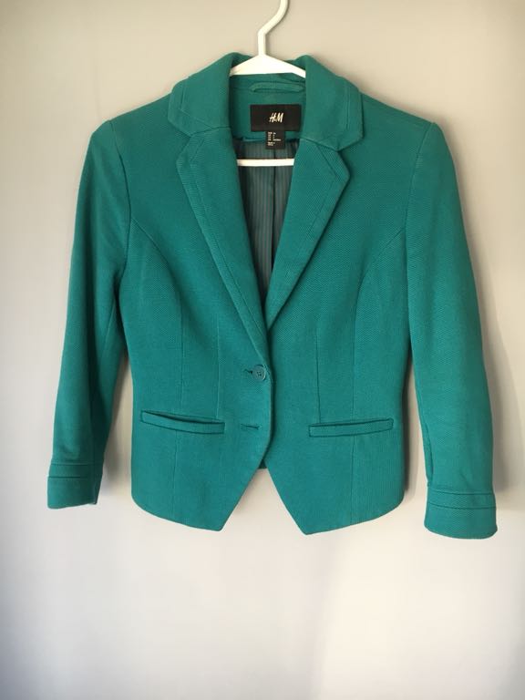 Żakiet butelkowa zieleń krotki do łokcia h&m