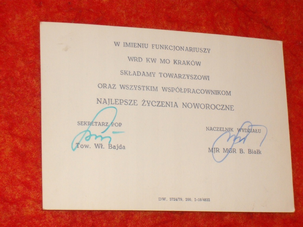 Życzenia Noworoczne dla towarzyszy z MO Kraków 79