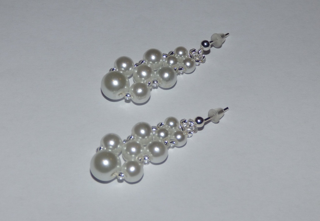 Kolczyki sztyfy białe perły  srebro  ślub
