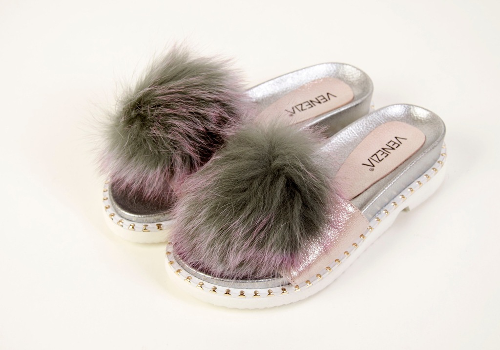 KLAPKI VENEZIA SKÓRA POMPON roz,38 (vna32)