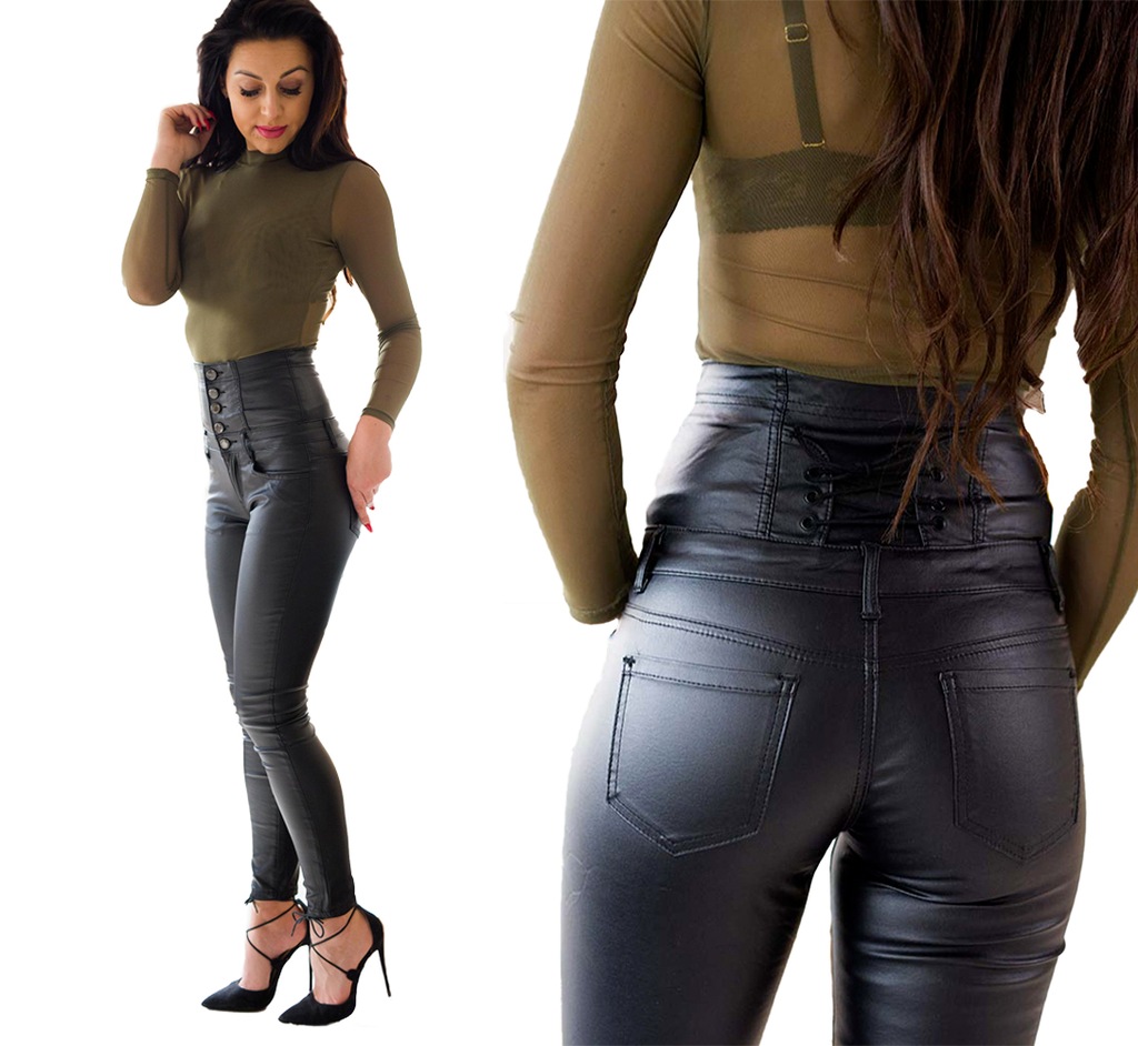 CZARNE MATOWE WOSKOWANE SPODNIE SLIM FIT RURKI L