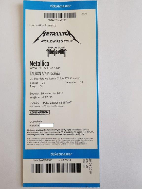 Bilety Metallica Krakow 28 04 2018 7313057486 Oficjalne Archiwum Allegro