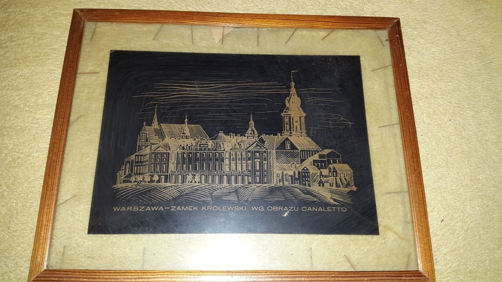 STARY OBRAZ NA SZKLE WARSZAWA ZAMEK w/g CANALETTO