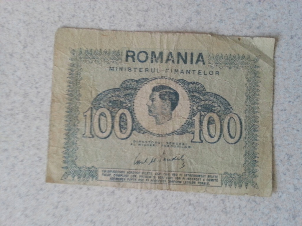 Banknot 100 lei Rumunia 1945 rok.