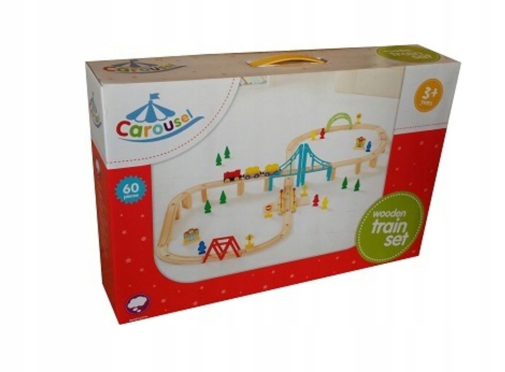 CAROUSEL DREWNIANA KOLEJKA ZESTAW 60 EL. TORY