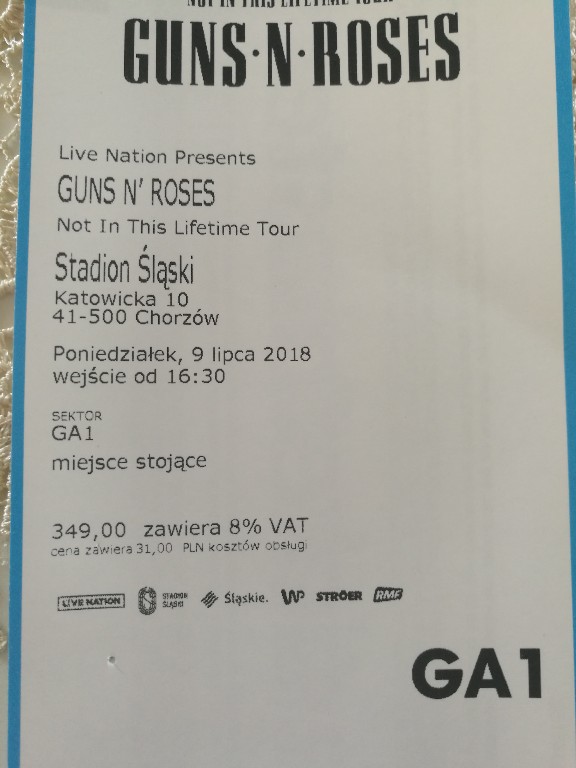 Bilet na koncert  Guns n' Roses w Chorzowie