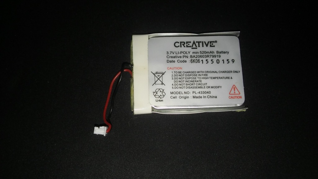BATERIA Z CREATIVE ZEN V PLUS 520mAh 3.7V WTYCZKA