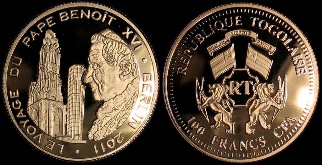Togo, 100 Francs CFA 2011, Benedykt XVI w Berlinie