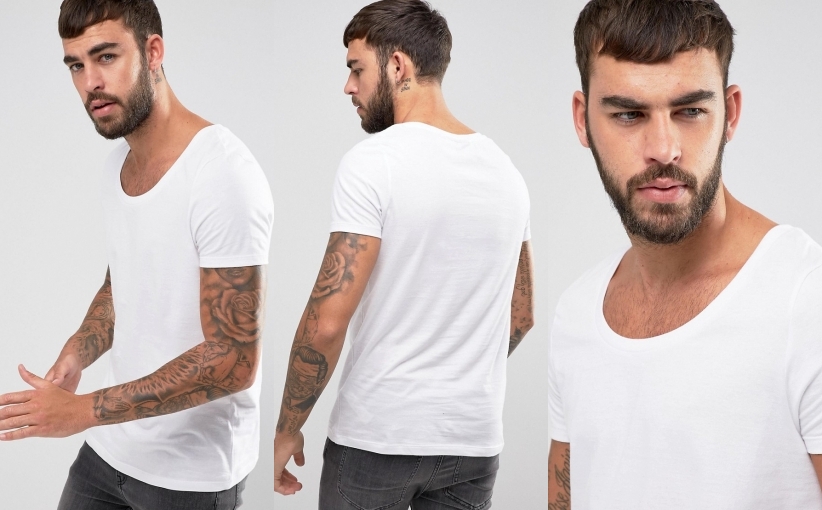 P1B304*T-SHIRT MĘSKI Z GŁĘBOKIM DEKOLTEM XS J01