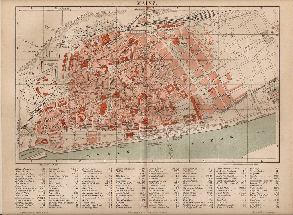 NIEMCY  PLAN MIASTA MAINZ MOGUNCJA  ROK 1886