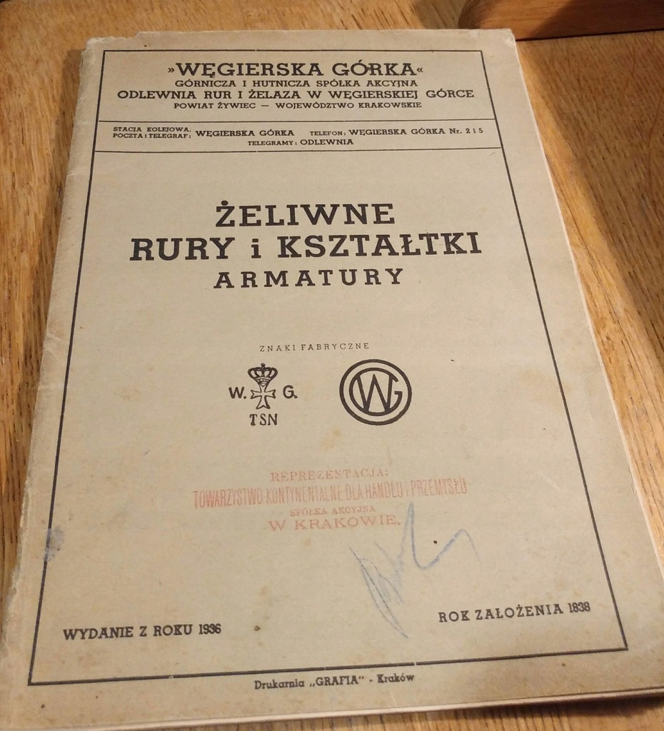 Katalog Armatura Węgierska Górka 1936 Żeliwne Rury
