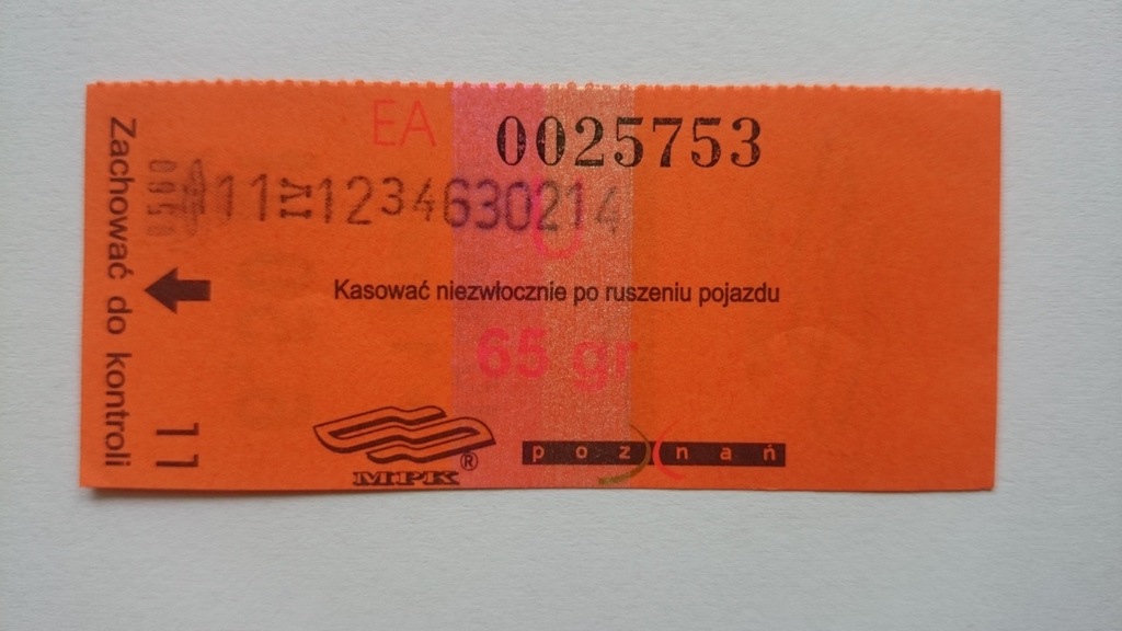 Bilet U 65 gr MPK Poznań ulgowy
