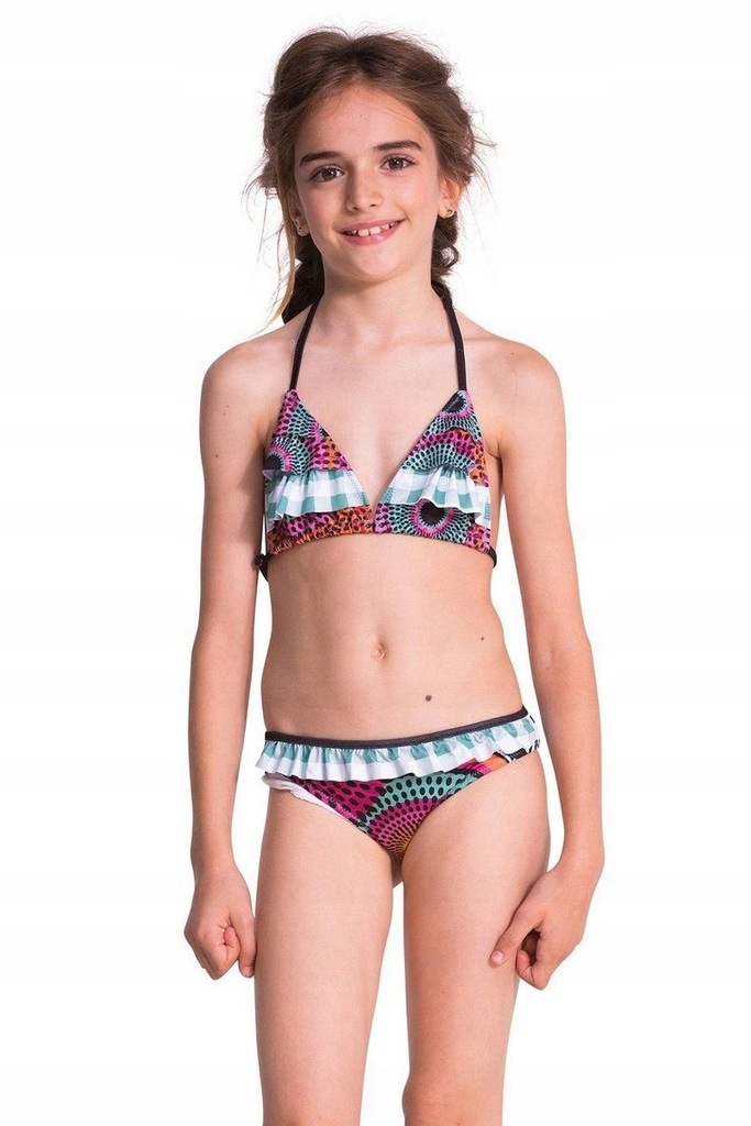 DESIGUAL Kolorowe bikini falbanki 4L (104cm)