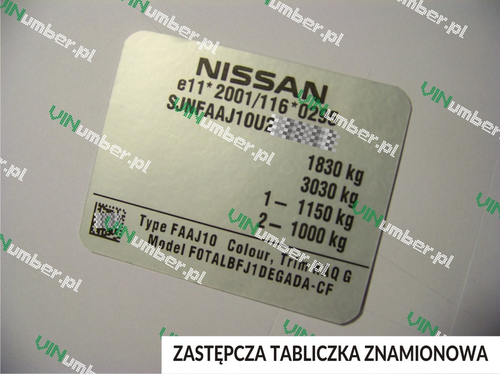 Tabliczka naklejka znamionowa Nissan Qashqai