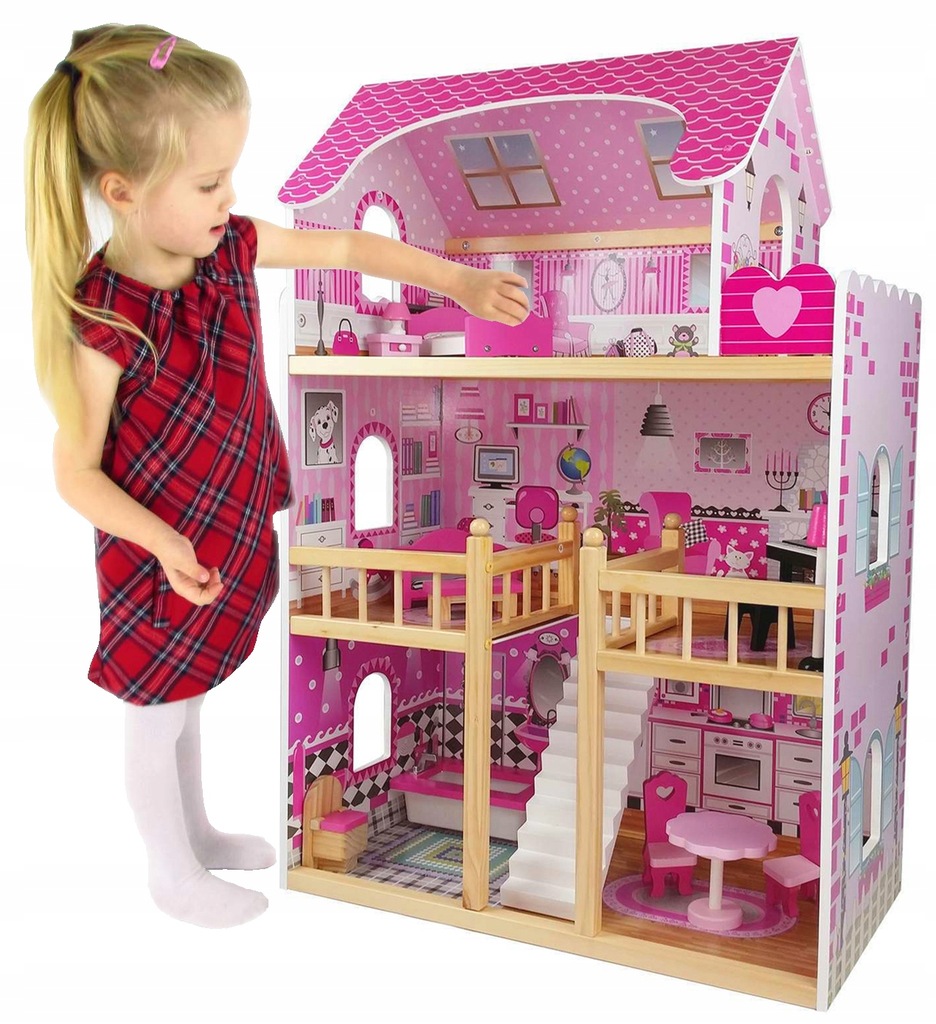 OGROMNY Drewniany DOMEK dla Lalek BARBIE +meble