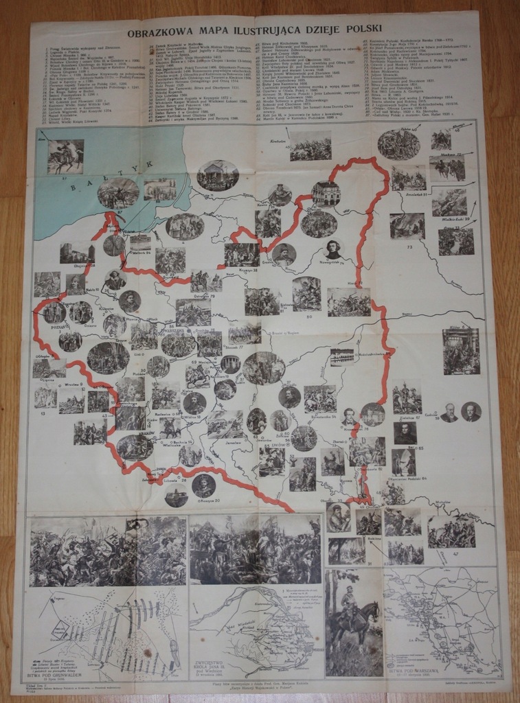 MAPA POLSKI HISTORYCZNA PRZEDWOJENNA NR 323 ,48X70 - 7565276510 ...