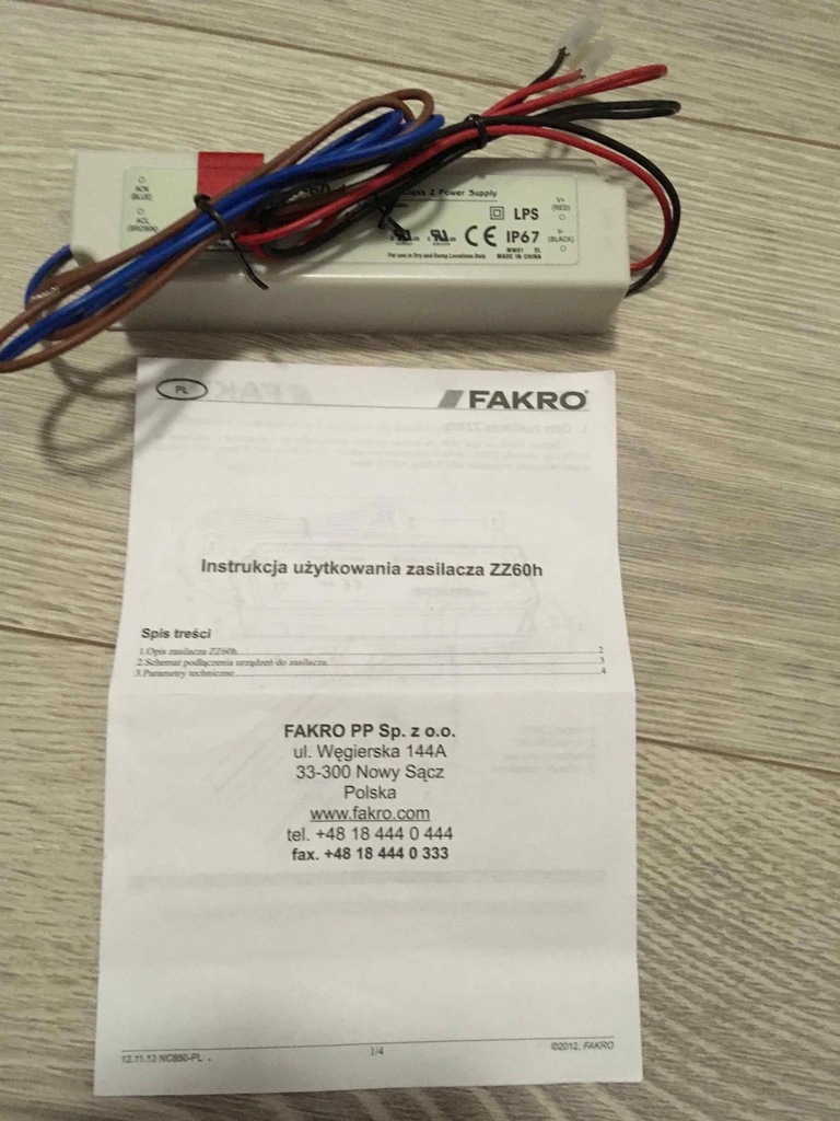 FAKRO zasilacz ZZ60h do rolet 15V DC - ORYGINAŁ