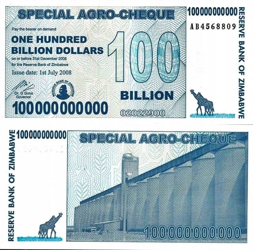# ZIMBABWE - 100 BILIONÓW DOLARÓW - 2008 -P64- UNC
