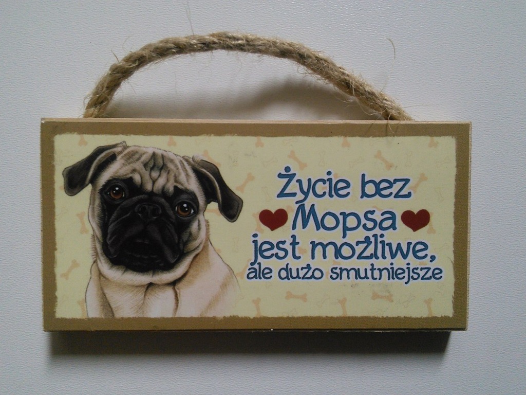 Tabliczka drewniana z magnesem/motyw Mops