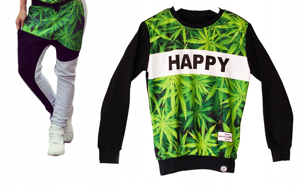DAMSKA BLUZA BUCH HAPPY SPODNIE MARIHUANA TRAWKA L