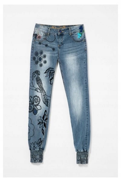 DESIGUAL spodnie jeans ze ściągaczami papugi 28