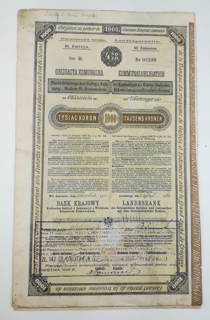Królestwo Galicji i Lodomerii Lwów 1911 1000 koro