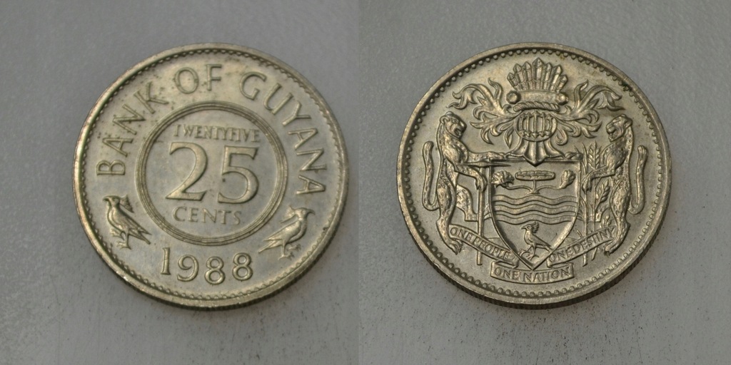 Guyana Gujana 25 Cents 1988 rok od 1zl i BCM