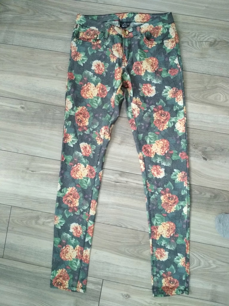 spodnie jeansy SKINNY 36 kwiaty nadruk RURKI