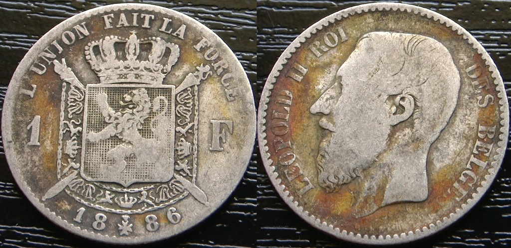 BELGIA 1 FRANK 1886 DES - srebro