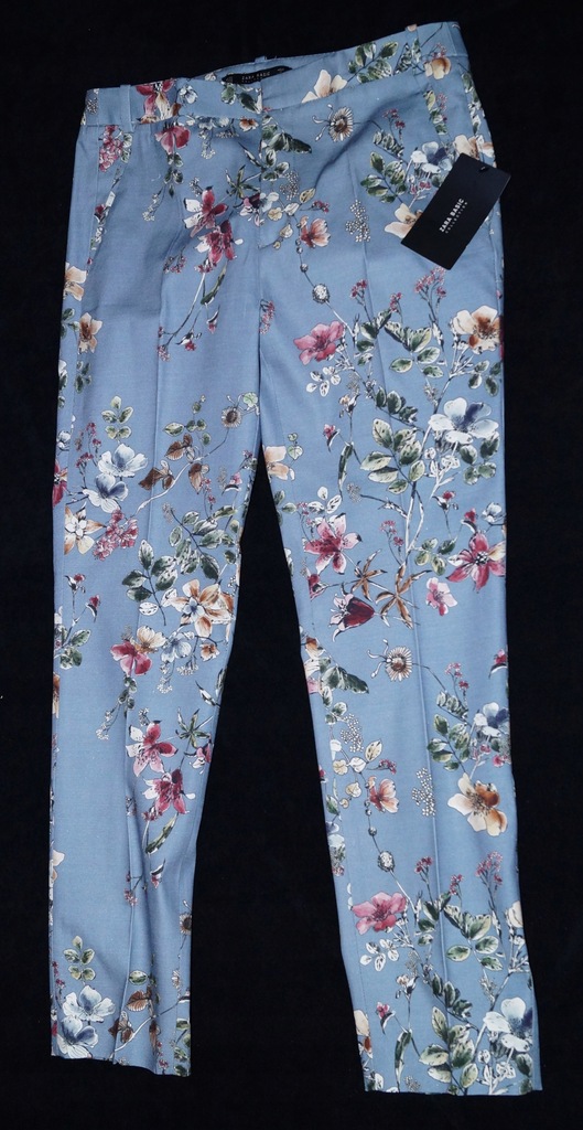 zara spodnie floral bialo niebieskie