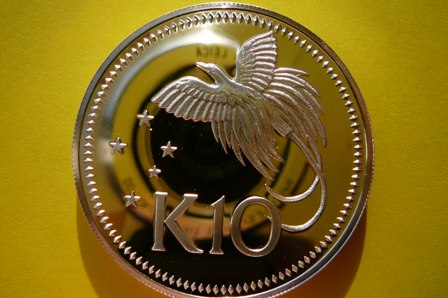 10 KINA-PAPUA NOWA GWINEA -PTAK CUDOWRONKA-Ag 42g
