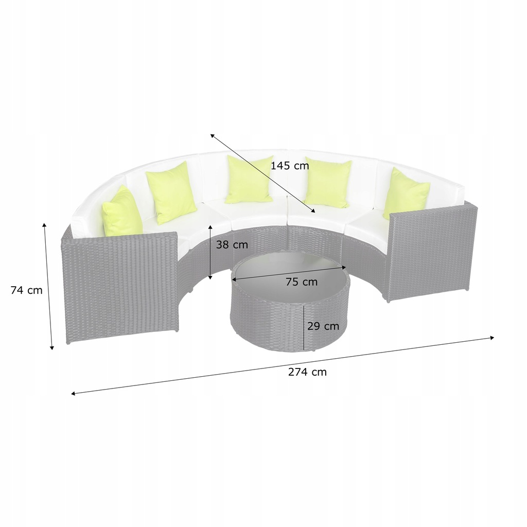 Meble ogrodowe ratan sofa półokrągła czarna 402034 ...