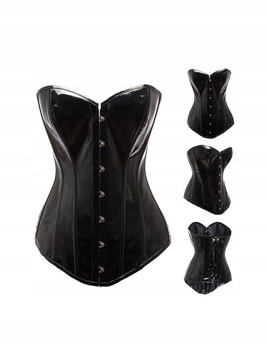 SEXY CZARNY GORSET Z LACKU * LACK * PVC _ ROZ. XL