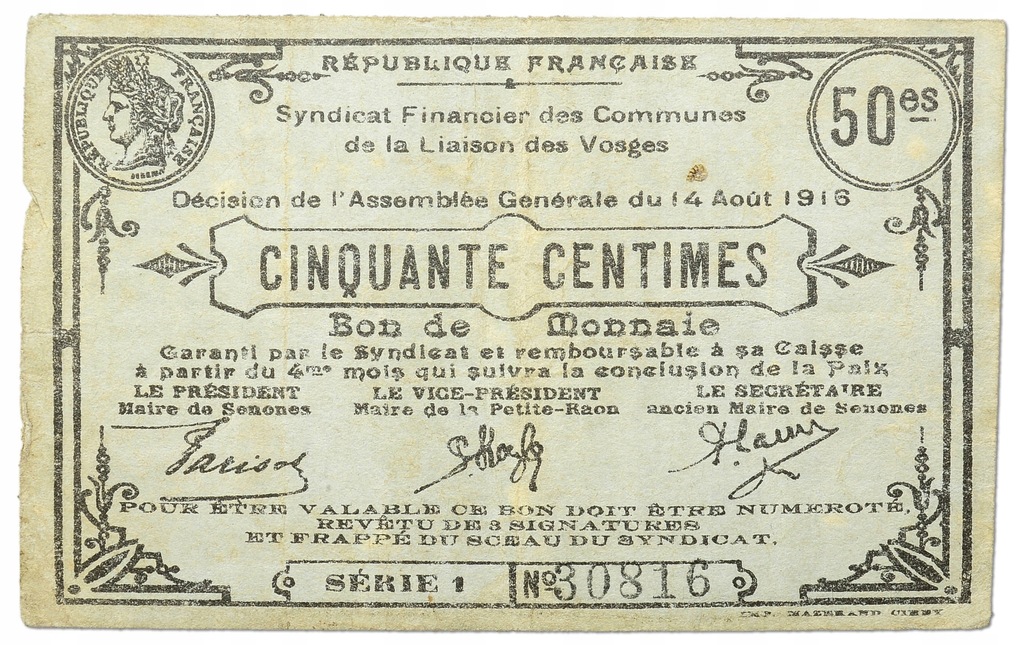 21.Francja, Vosges (Wogezy), 50 Centimów 1916,St.3