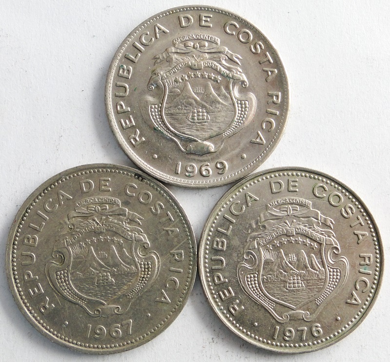 1967-1976 Kostaryka 3x 25 centimos