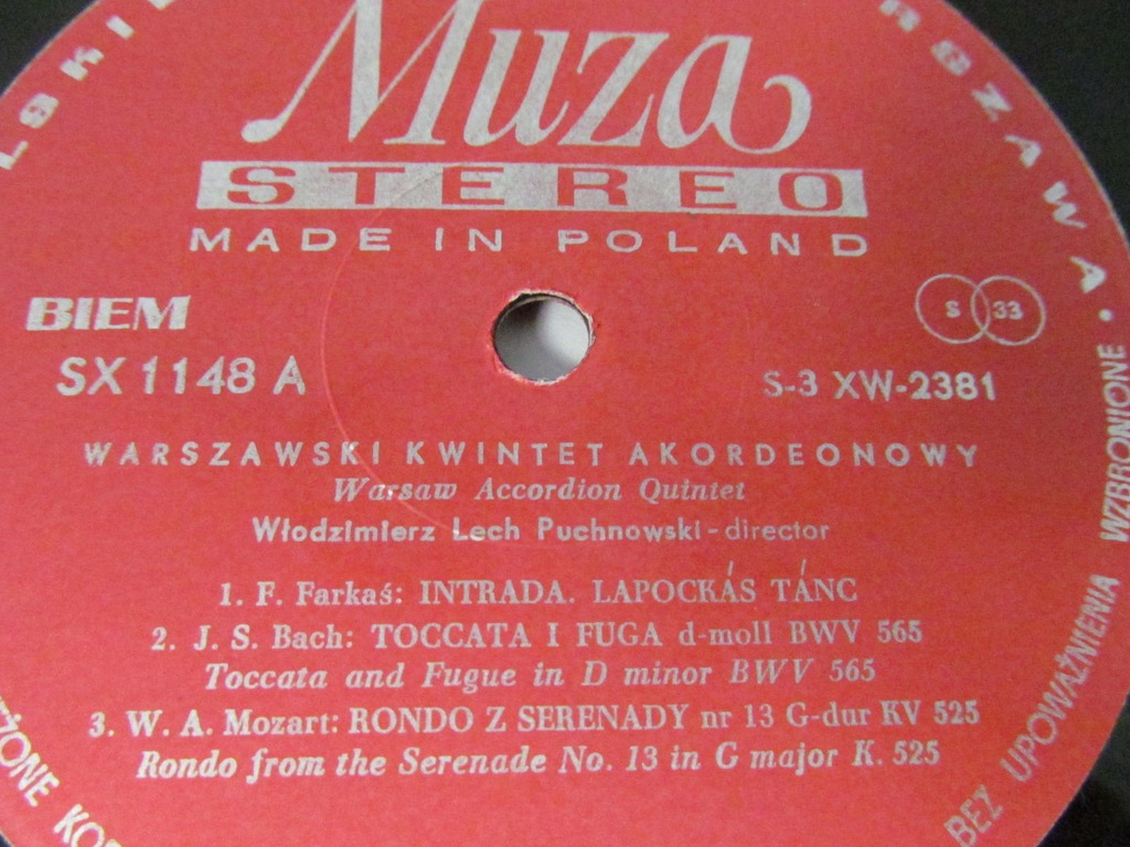 BACH, MENDELSSOHN WARSAW ACCORDION QUINTET [LP] EX 7045683589