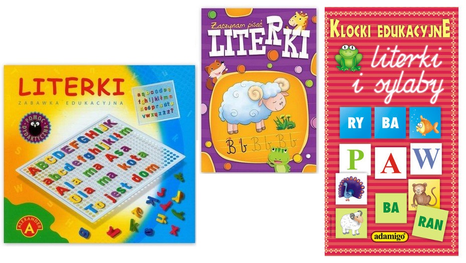 LITERKI TABLICA KLOCKI SYLABY NAUKA PISANIA LITER