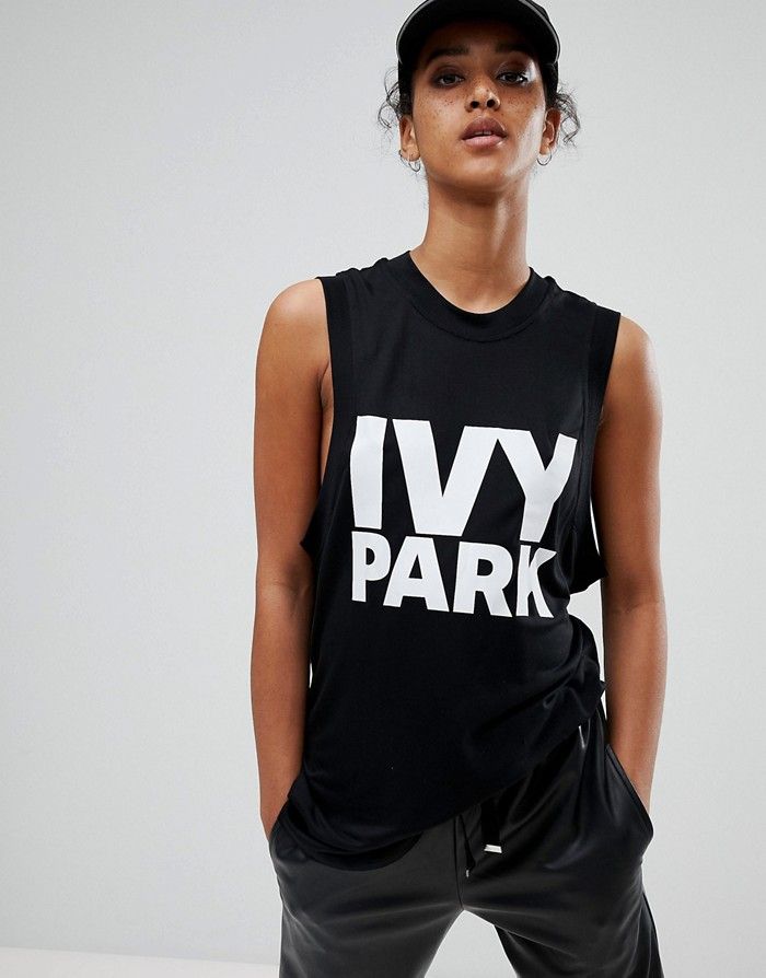 IVY PARK Top czarny kontrastowe logo (S)