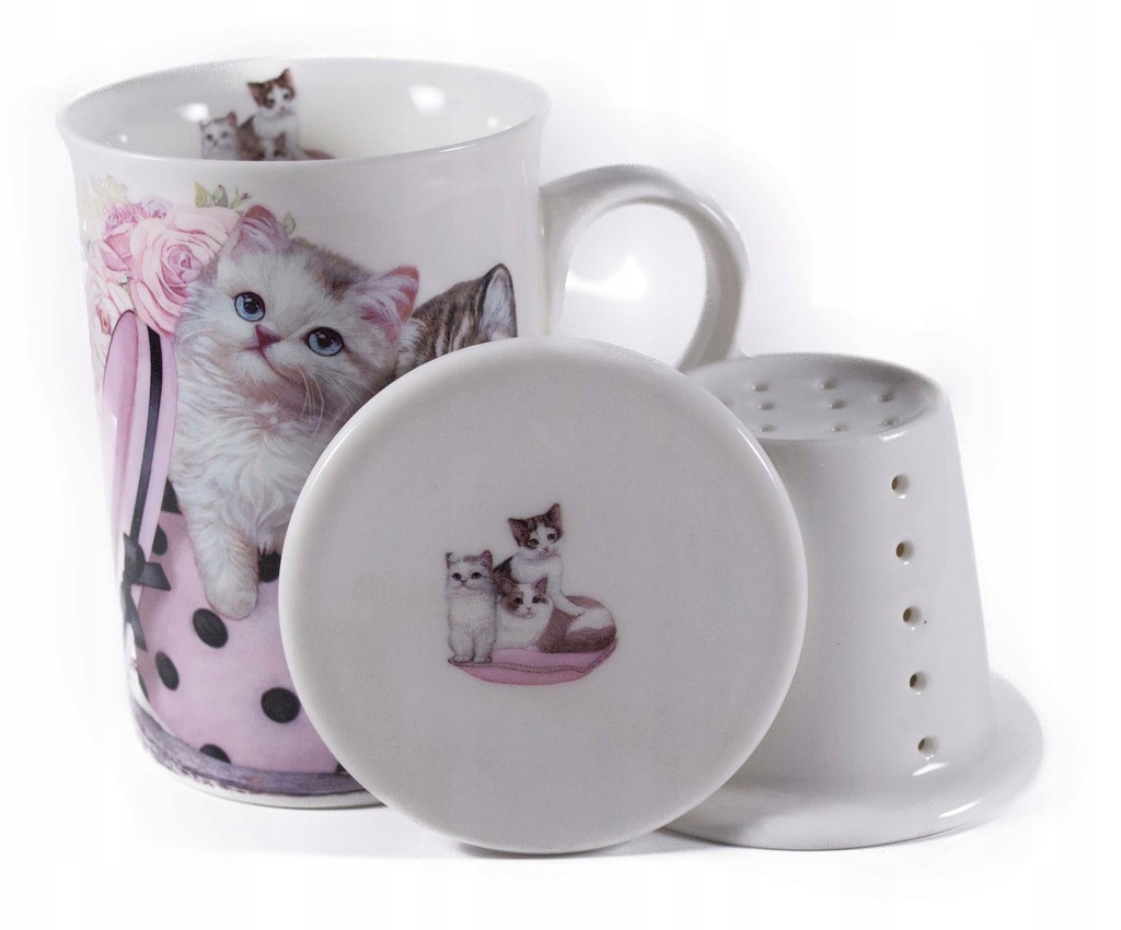 KUBEK Z ZAPARZACZEM CERAMICZNYM KOTY