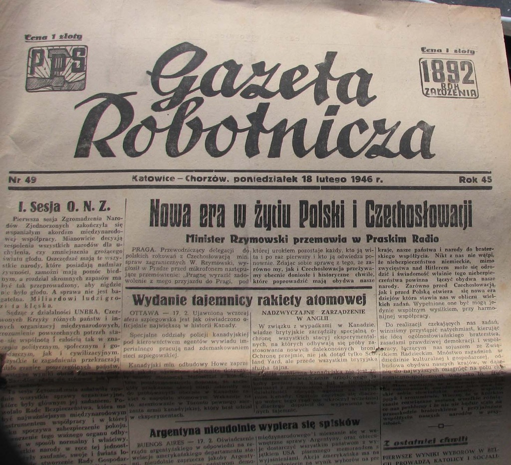 [ NSZ ] GAZETA ROBOTNICZA 1946 Nr 49