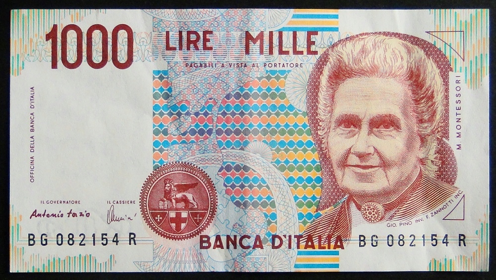 1990 Włochy M. Montessori - 1000 lir