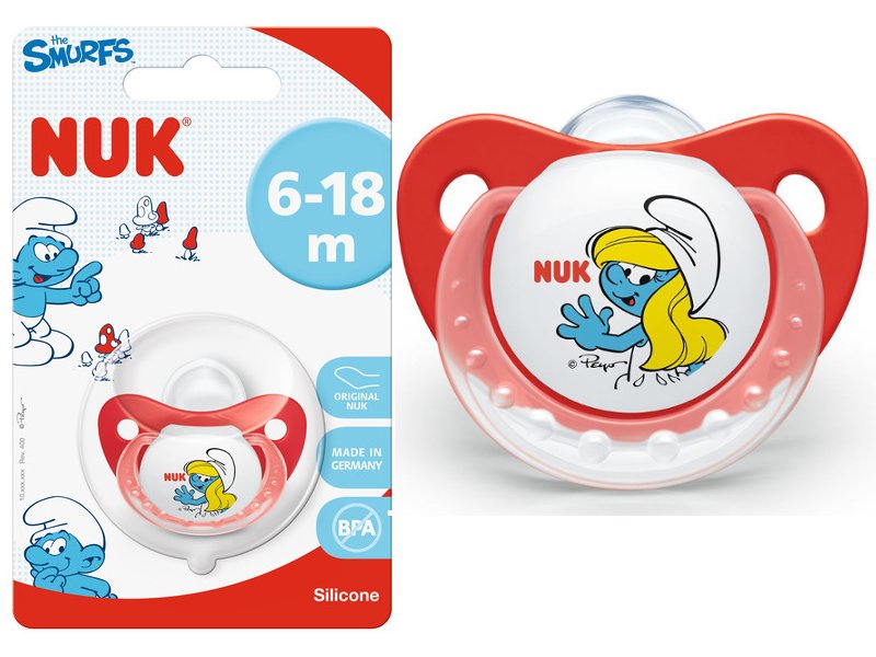 NUK silikonowy SMOCZEK uspakajający SMERFY 6-18m