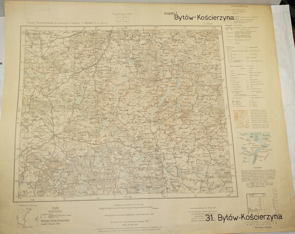 95. Mapa BYTÓW KOŚCIERZYNA 1940r. 1:200.000