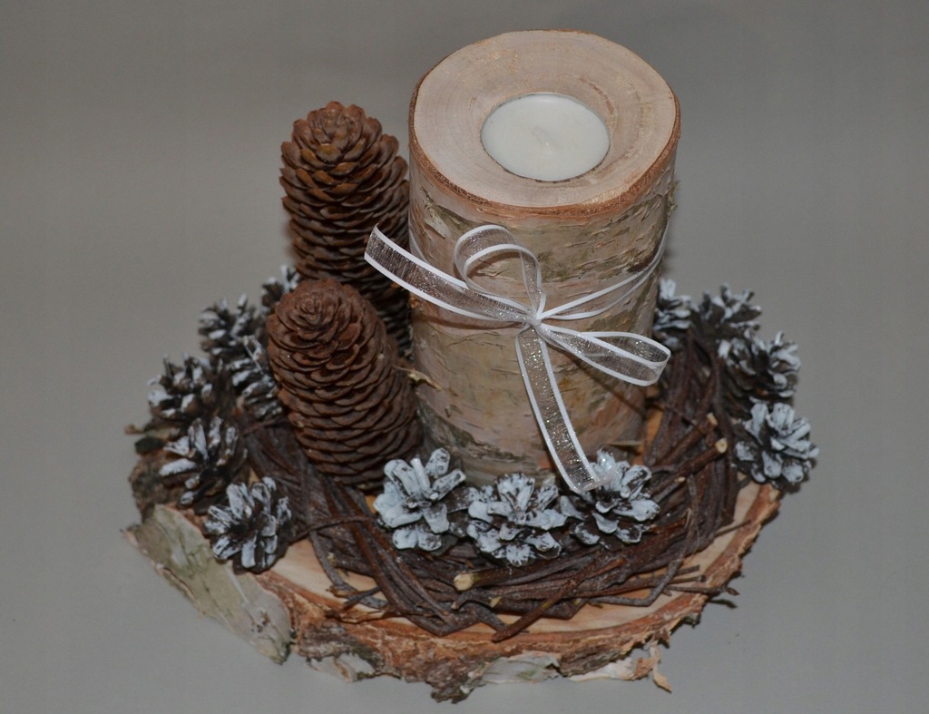 Drewniany stroik świecznik z brzozy ozdoby 25 cm