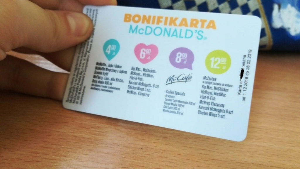 Koperta+Bonifikarta McDonalds Gratis
