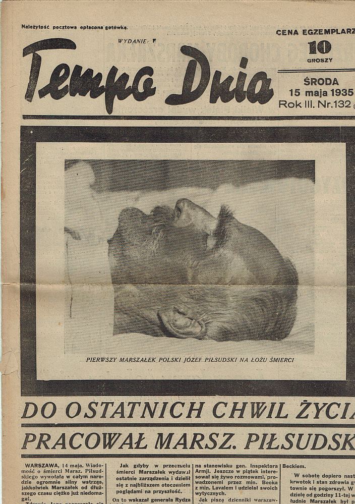 Gazeta 15 maja 1935 MARSZAŁEK PIŁSUDSKI NIE ŻYJE