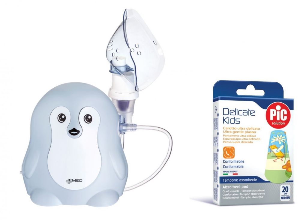 INHALATOR TŁOKOWY dzieci EMED Pingwinek+  GRATIS!