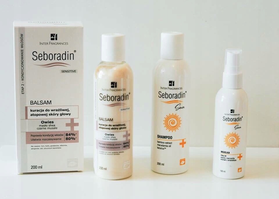 Seboradin zestaw szampon mgiełka UV sun balsam