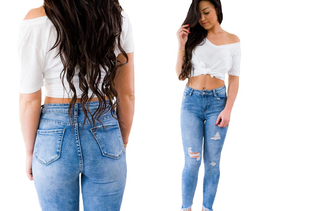 DAMSKIE SPODNIE RURKI Z PRZETARCIAMI JEANSY HIT S
