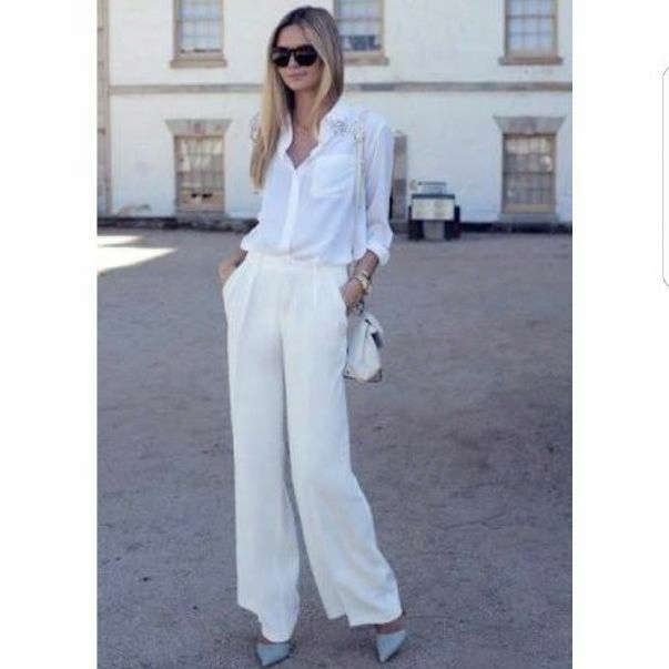 ZARA - białe spodnie palazzo z lyocellu - M